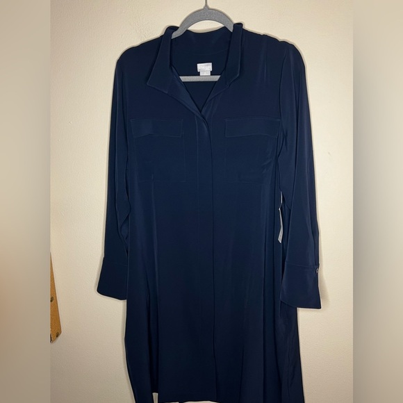 Chico’s Navy Button Cuff Shirt Utility Dress Medium - Picture 4 of 14